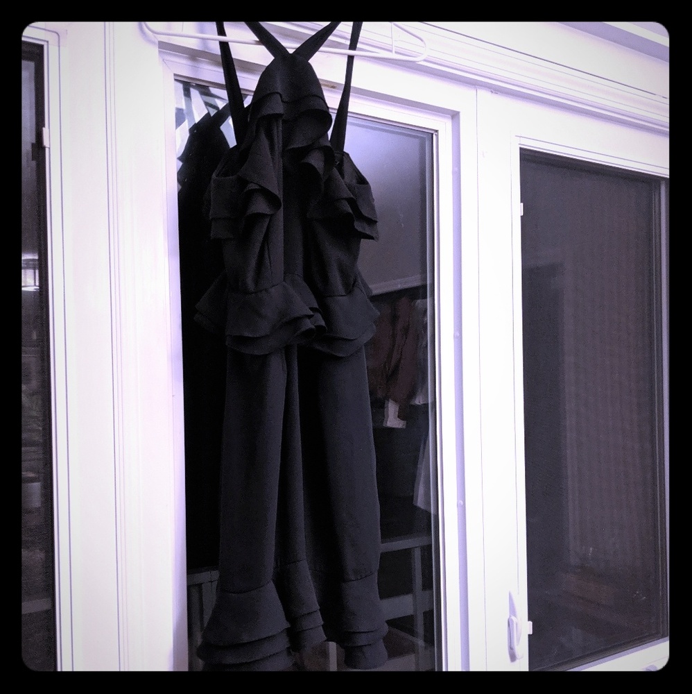 Black Ruffle Sleeveless Dress
